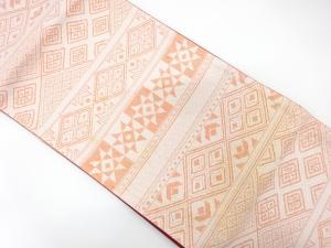 アンティーク　綿紬　横段に幾何学模様織り出し全通袋帯（材料）